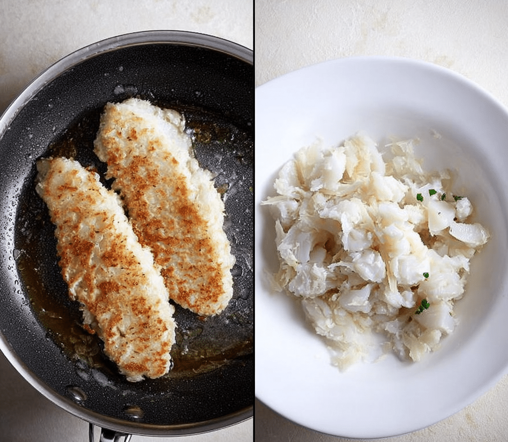 preparation-keto-fish-cakes Keto Fish Cakes frying in a pan until golden brown