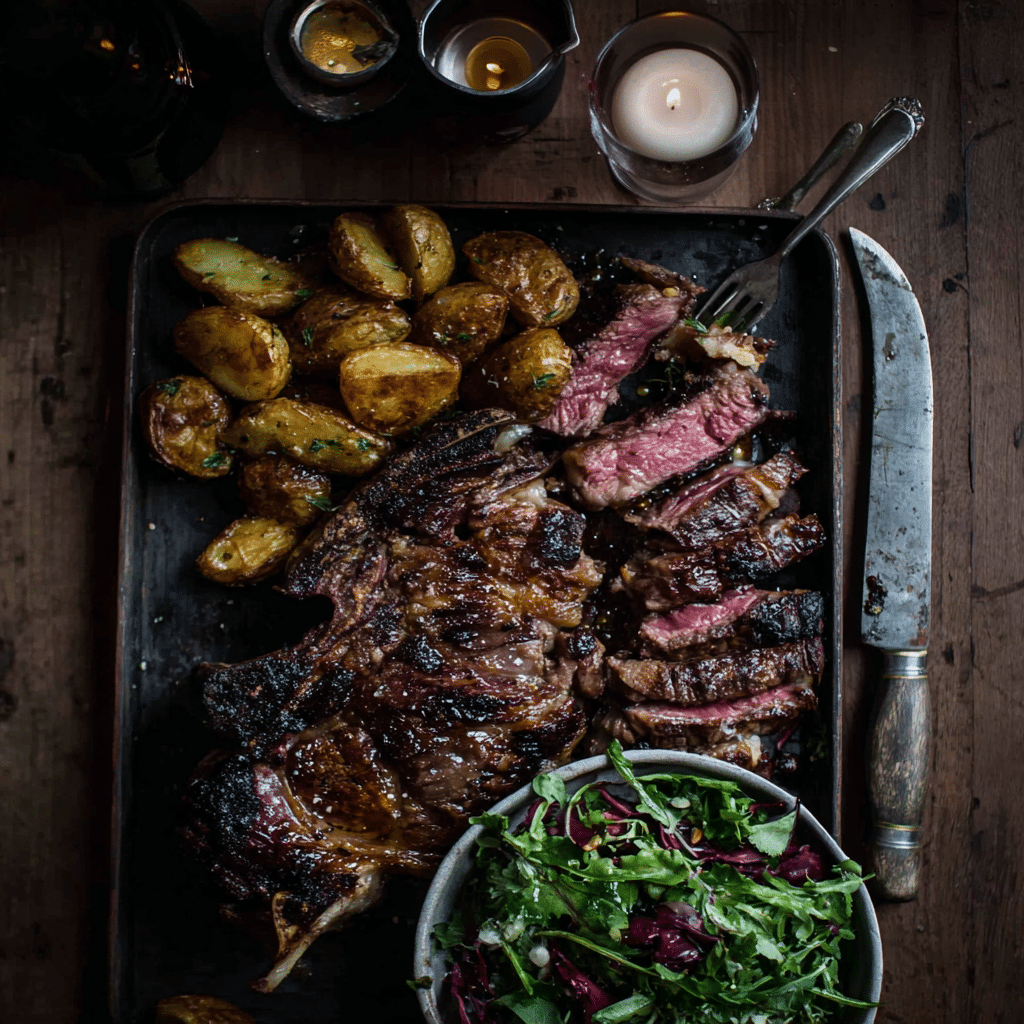 served-cote-de-boeuf plated cote de boeuf rib steak