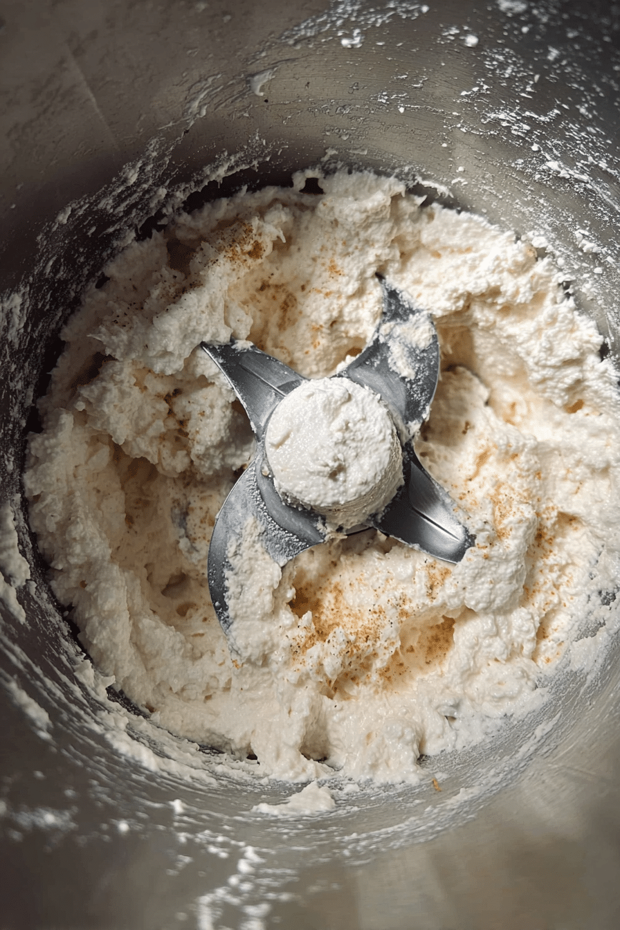 Preparing Cottage Cheese Queso in Blender Blended cottage cheese queso and seasoning in a food processor