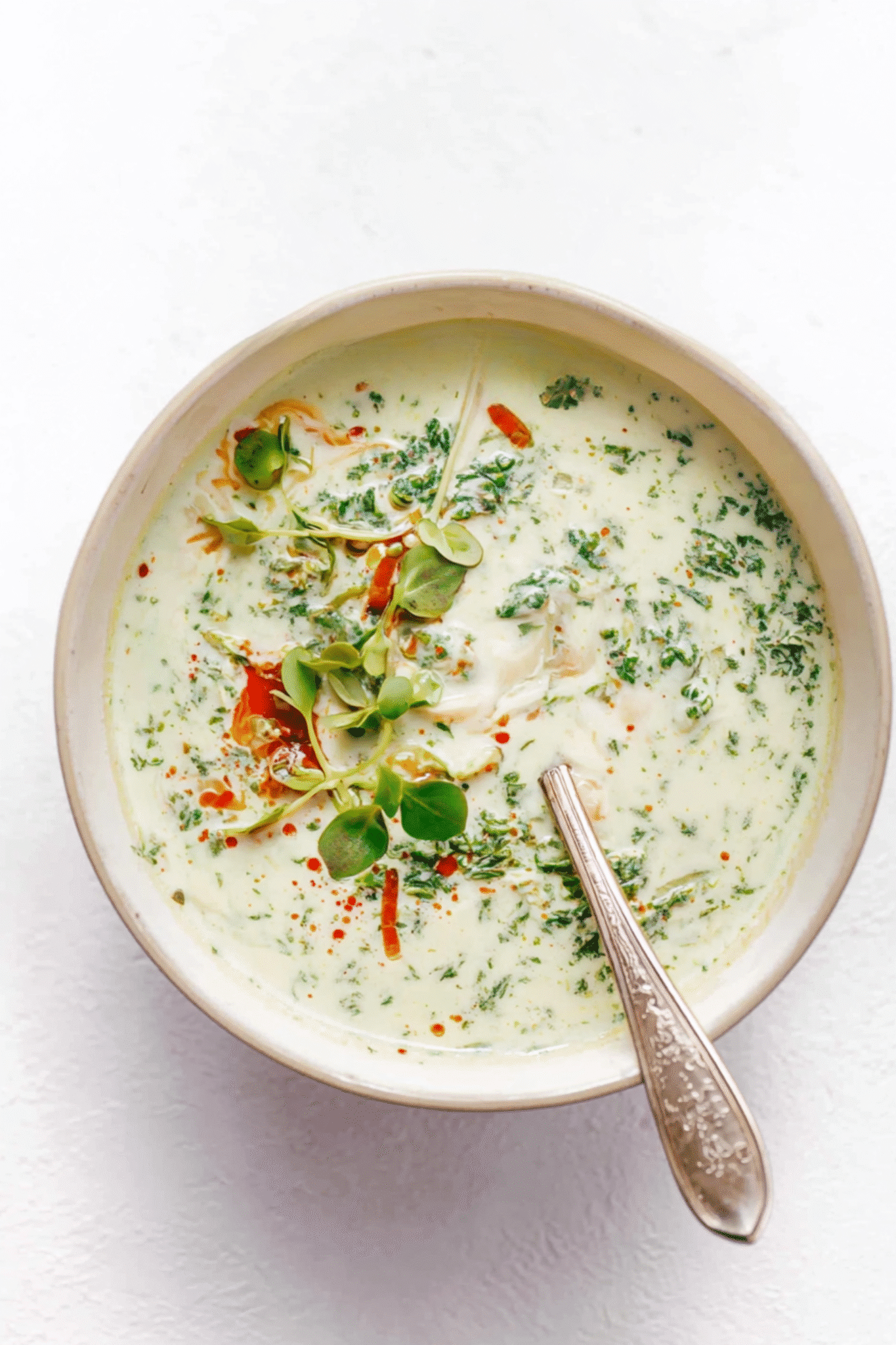 Creamy Cilantro Chimichurri Dressing Creamy cilantro chimichurri sauce with microgreens and chili oil