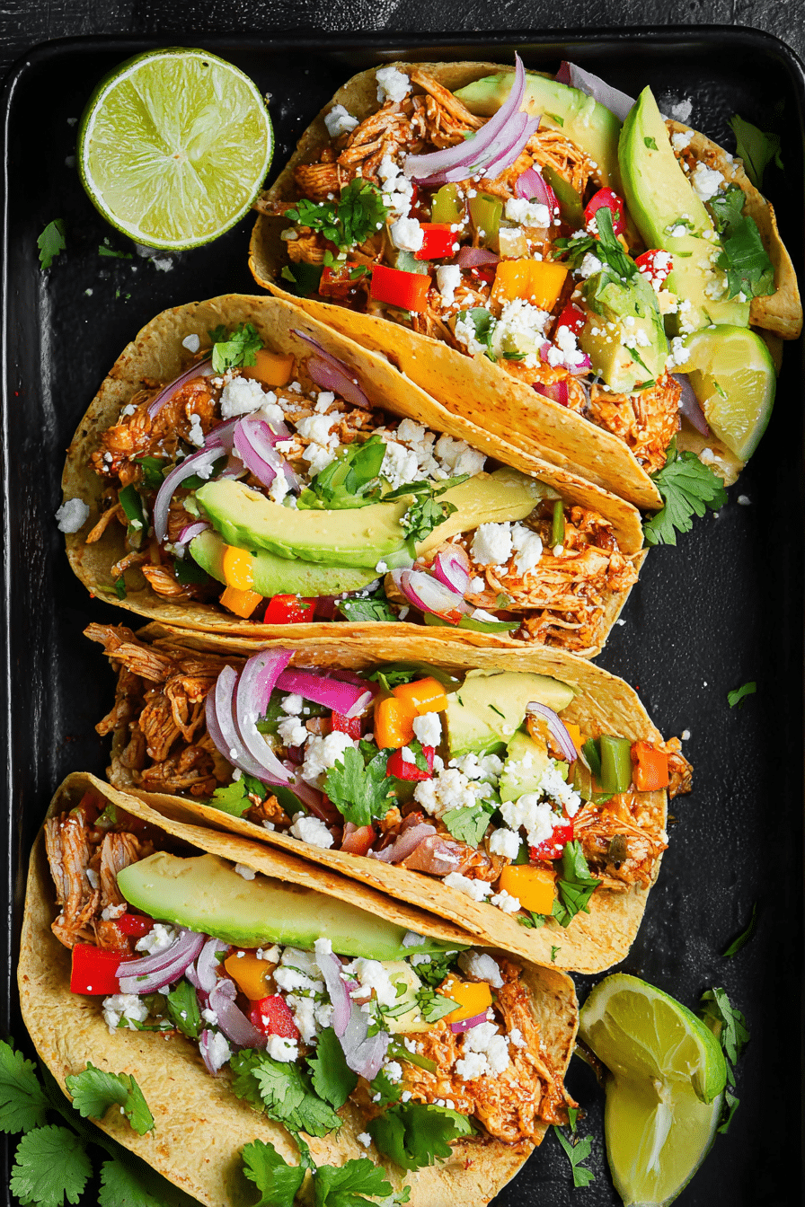 Keto Tortillas Chicken Tacos Chicken tacos made with keto tortillas, topped with avocado and feta