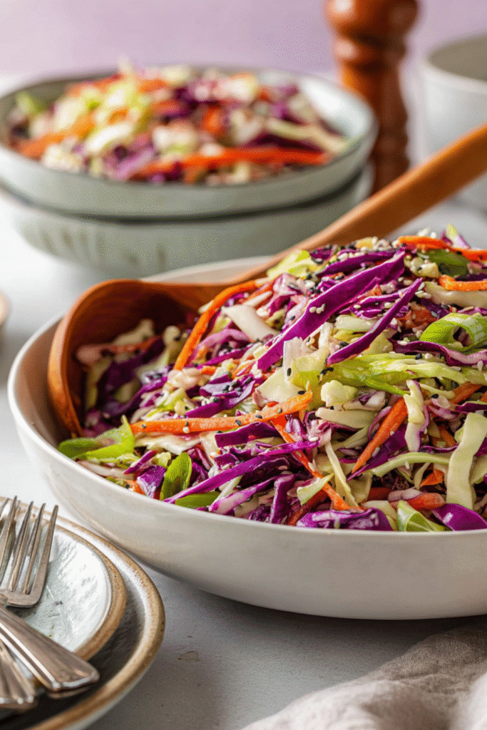 Fresh cabbage and carrot salad with sesame seeds