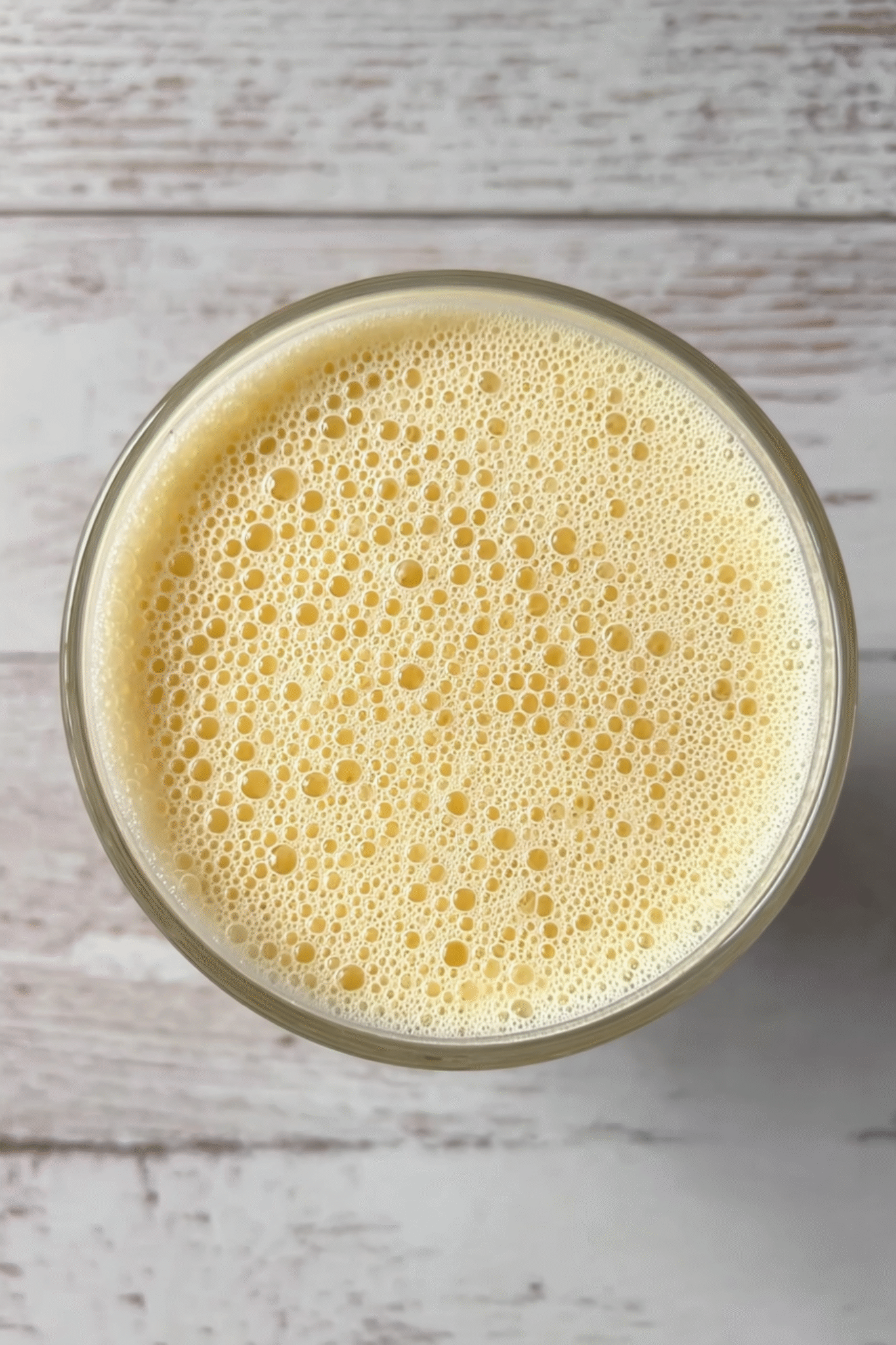 Frothy Top View of Keto Egg Fast Shake Top view of Keto Egg Fast Shake frothy texture