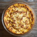 Overhead view of Keto Crustless Quiche Lorraine in pie dish