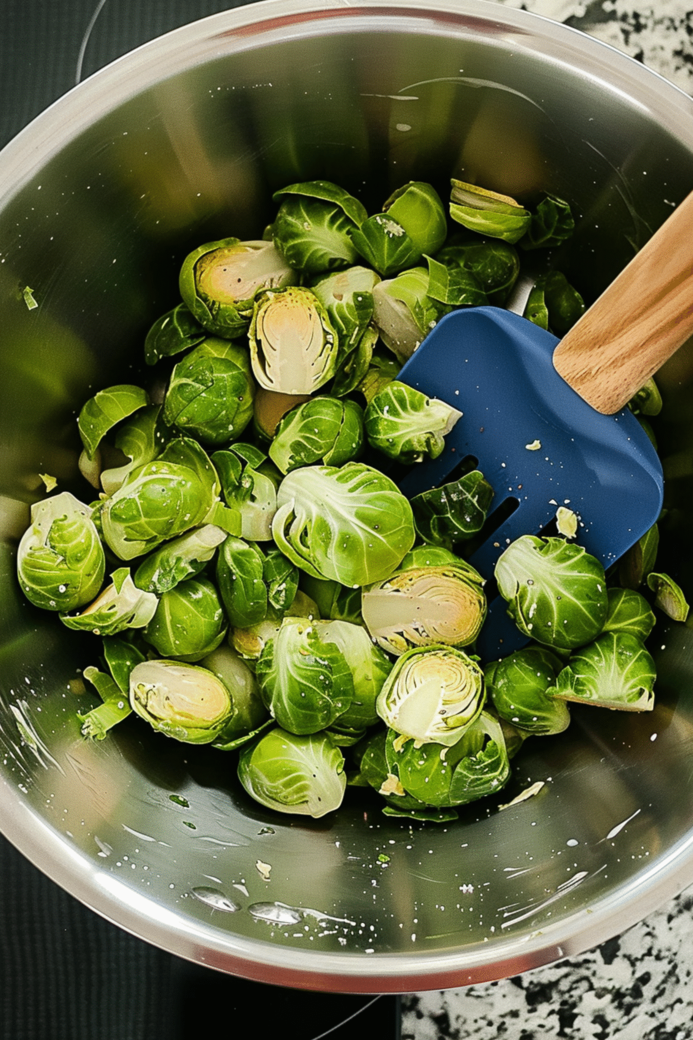 Preparing Keto Creamed Brussels Sprouts Recipe Ingredients Preparing Keto Creamed Brussels Sprouts Recipe with fresh sprouts in bowl