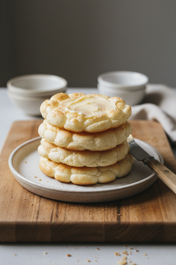 Cloud Keto Bread stacked on a plate with melting butter
